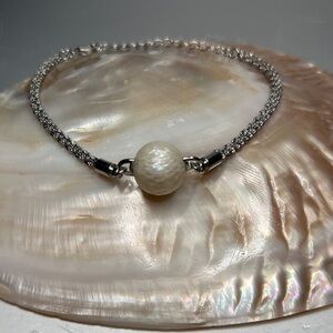 Carved "Dragonball" Freshwater White Pearl Bracelet